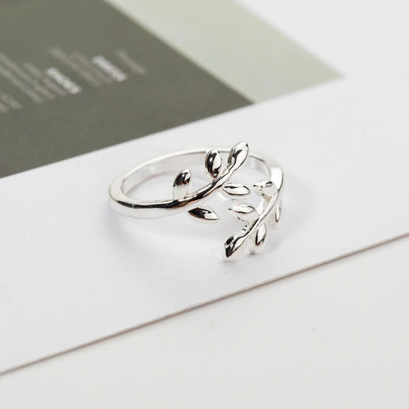 🍒 PEACE Dainty Olive Leaf 🍃 Open Ring - Last One! - Picture 2 of 4